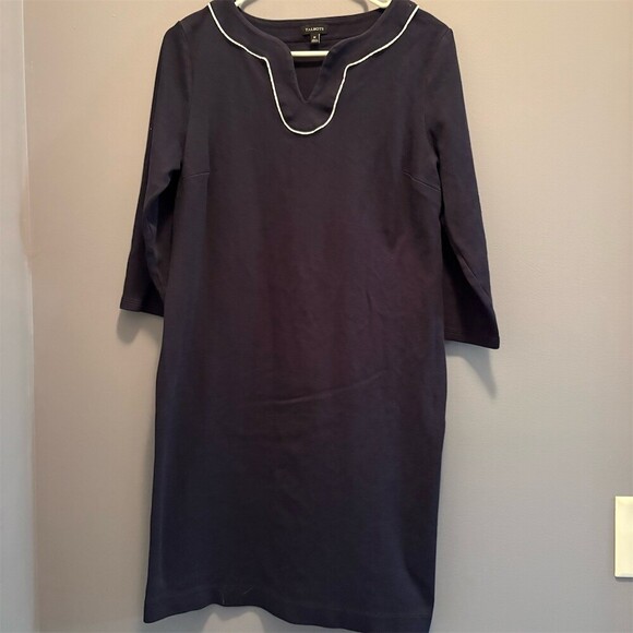 Talbots Dresses & Skirts - Talbots Dress Womens M Navy Blue Sheath Shift Midi 3/4 Sleeve White Trim